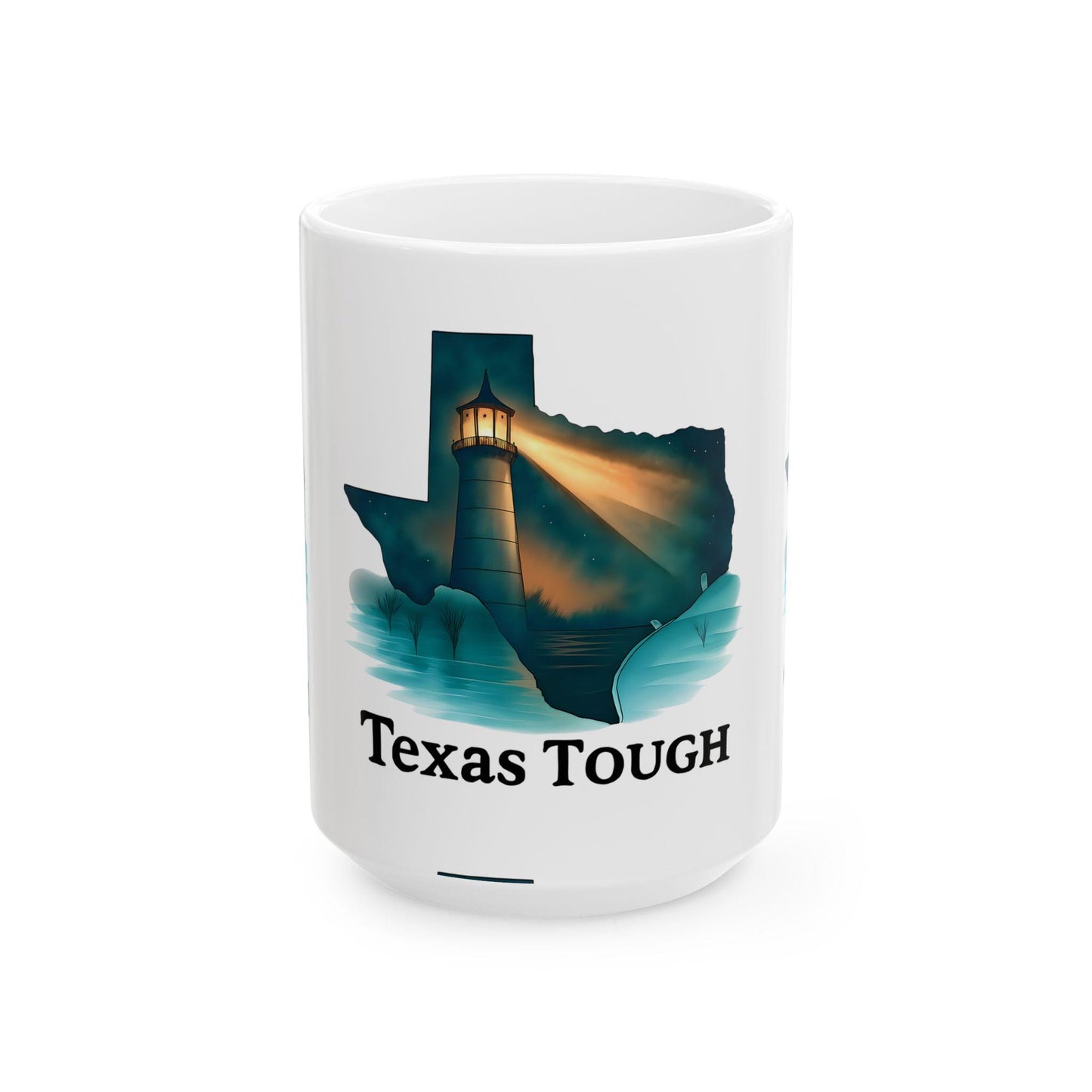 Texas Tough Ceramic Mug: Lighthouse Design, Resilience Gift