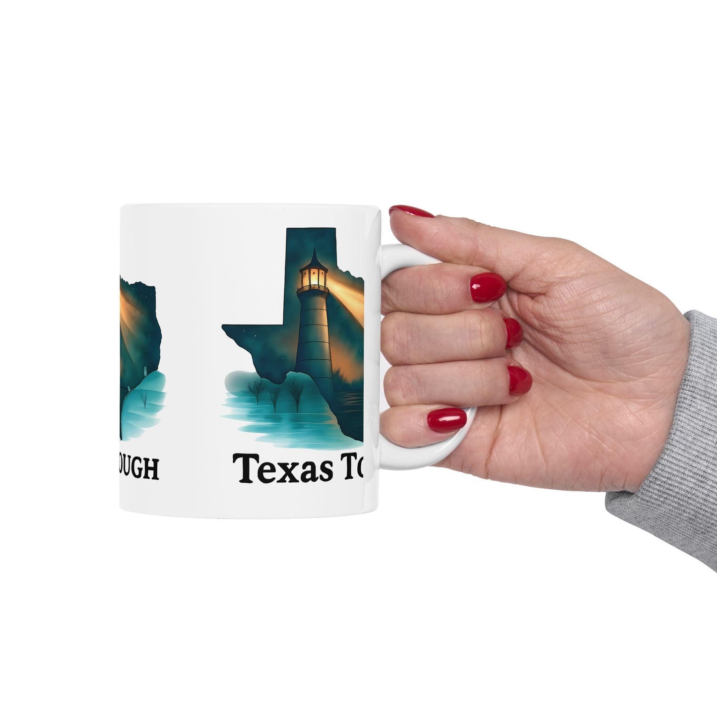 Texas Tough Ceramic Mug: Lighthouse Design, Resilience Gift