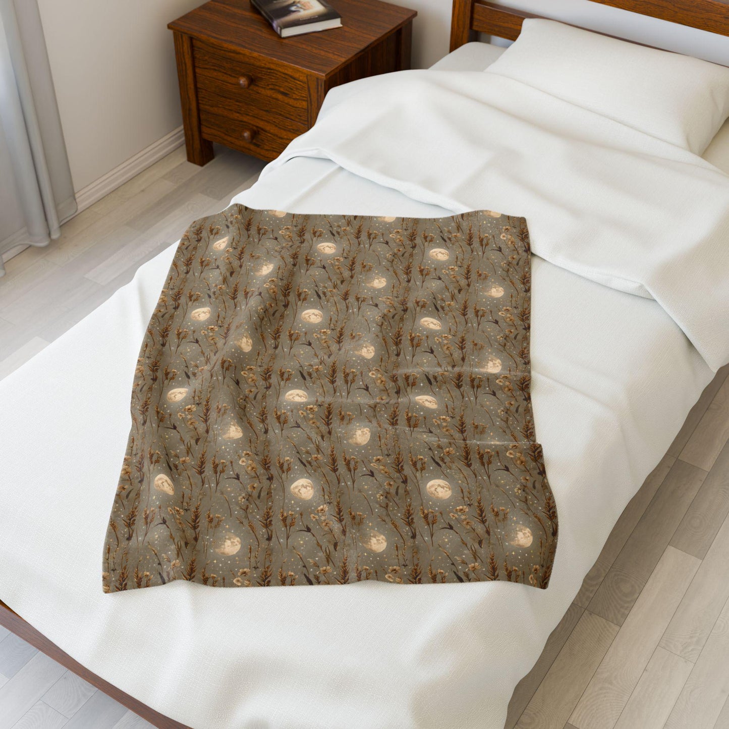 Velveteen Plush Blanket: Bohemian Cozy Throw, Harvest Moon Design
