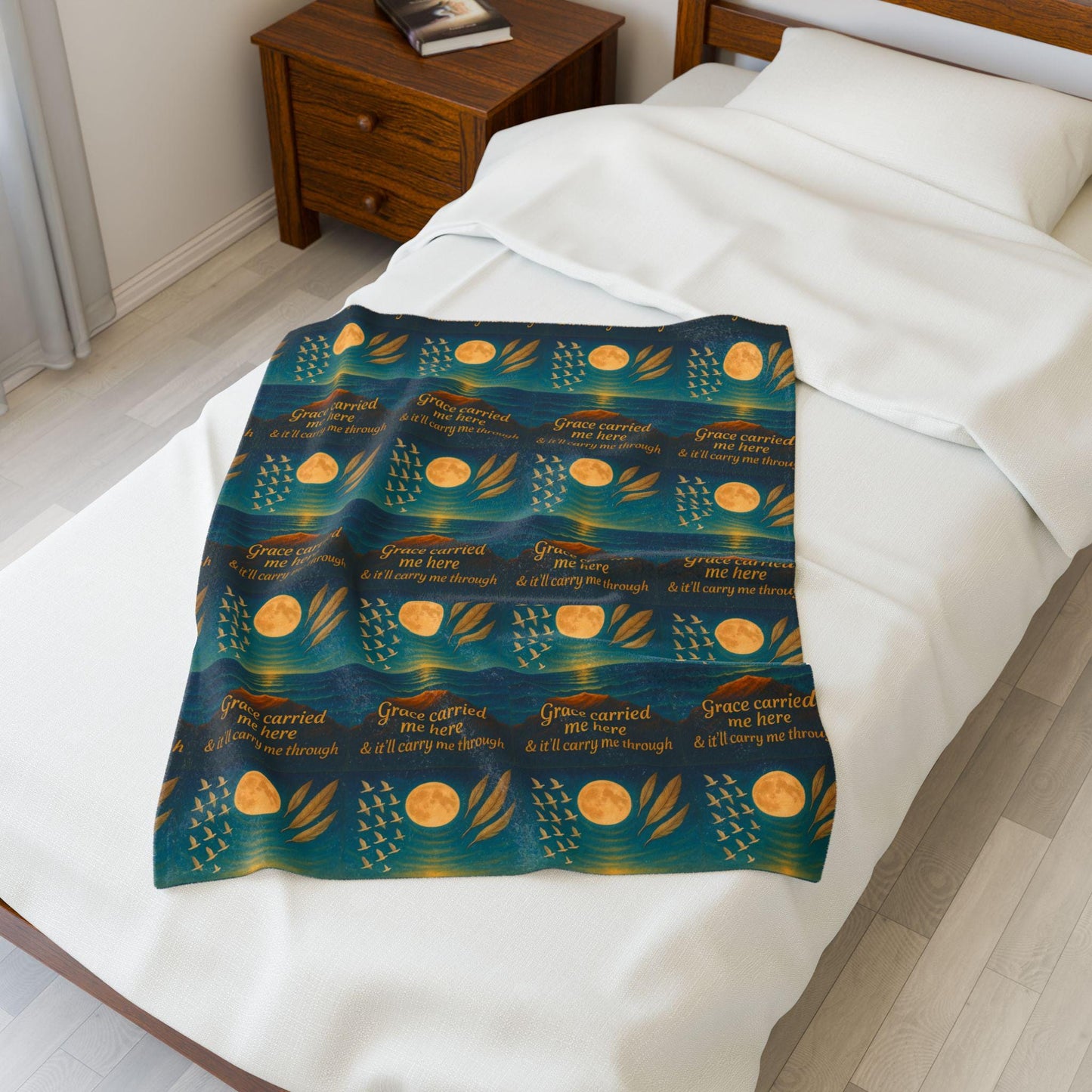 Inspirational Velveteen Plush Blanket: Grace Theme, Motivational Decor