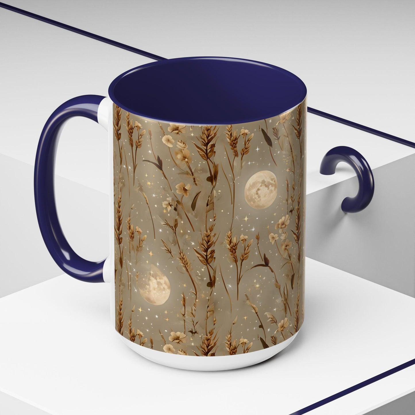 Celestial Floral Coffee Mug - Cosmic Design for Coffee Lovers, Gift for Her, Moon Decor, Morning Routine, Nature Inspired, Harvest Moon