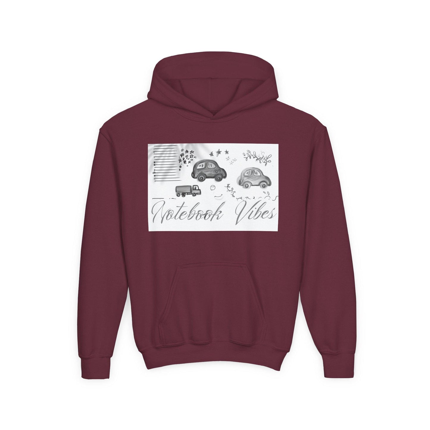 Notebook Vibes Youth Hoodie, Cool Car Design Sweatshirt, Gift for Teen Boys Girls, Casual Wear, Birthday Present, Art Lover Apparel