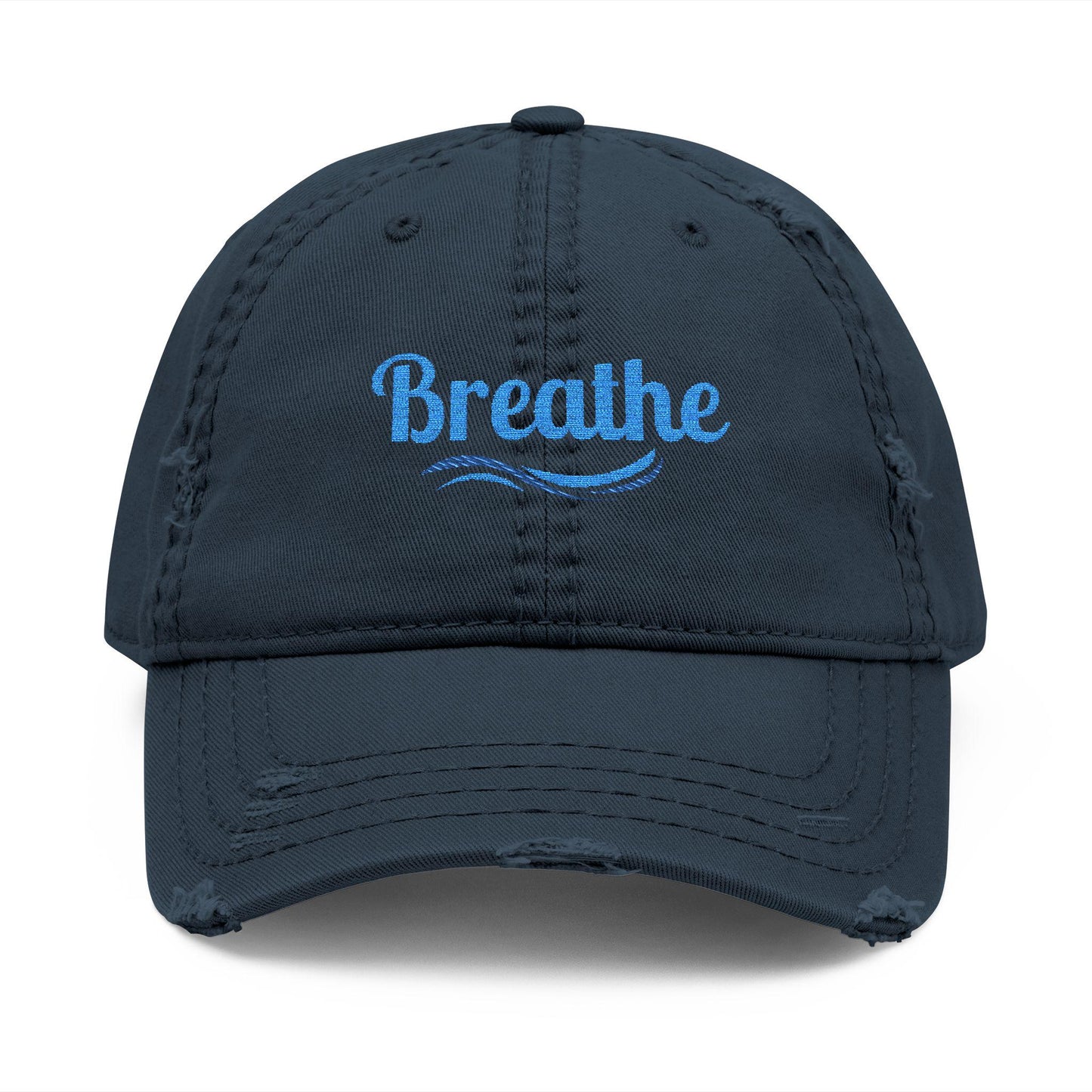 Embroidered "Breathe" Distressed Hat, Mental Health Motivation, Unisex Baseball Cap, Distressed Design, Breathable Headwear