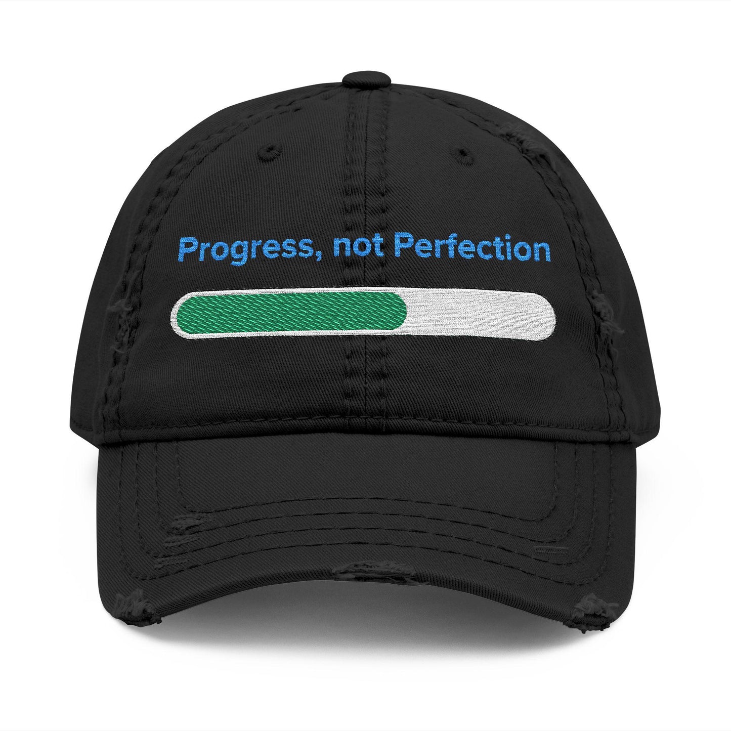 Embroidered "Progress, Not Perfection" Distressed Baseball Cap
