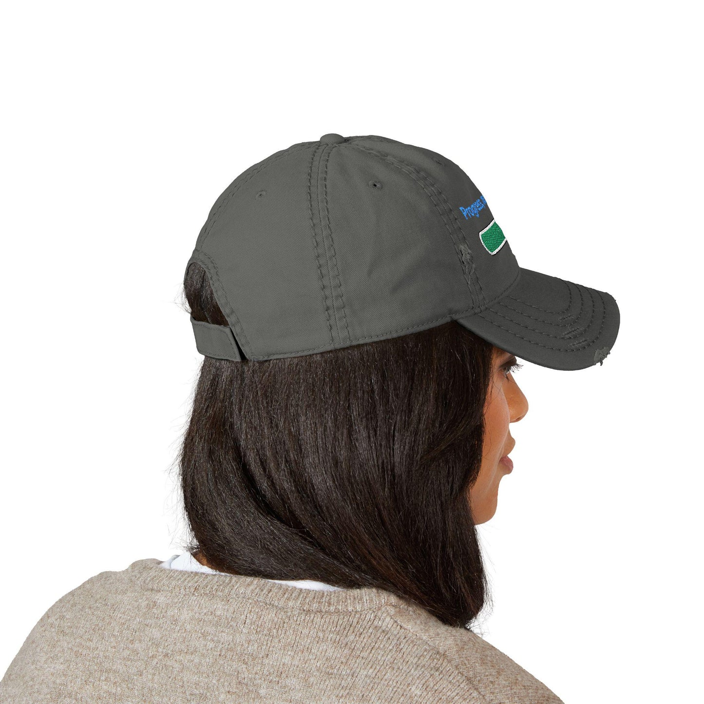 Embroidered "Progress, Not Perfection" Distressed Baseball Cap