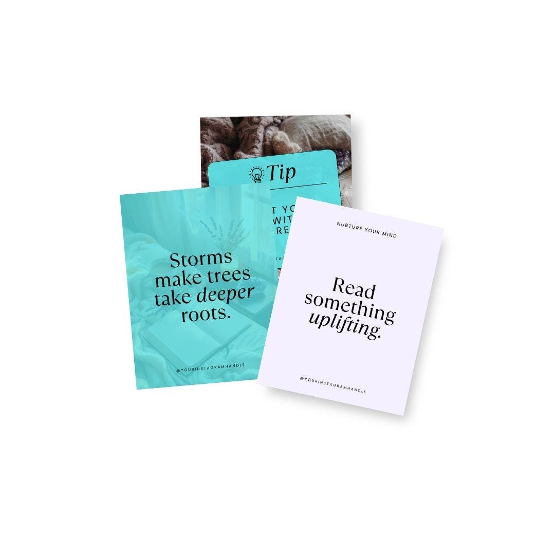 100 Editable Mental Health Quote Templates | Canva Instagram Posts | Self-Care & Wellness Bundle, Digital Download