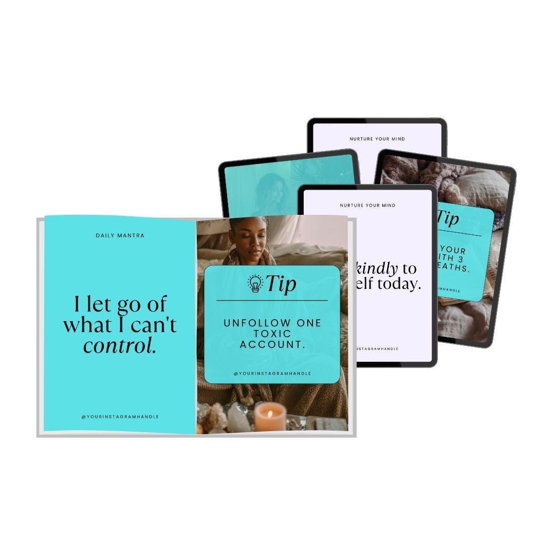 100 Editable Mental Health Quote Templates | Canva Instagram Posts | Self-Care & Wellness Bundle, Digital Download