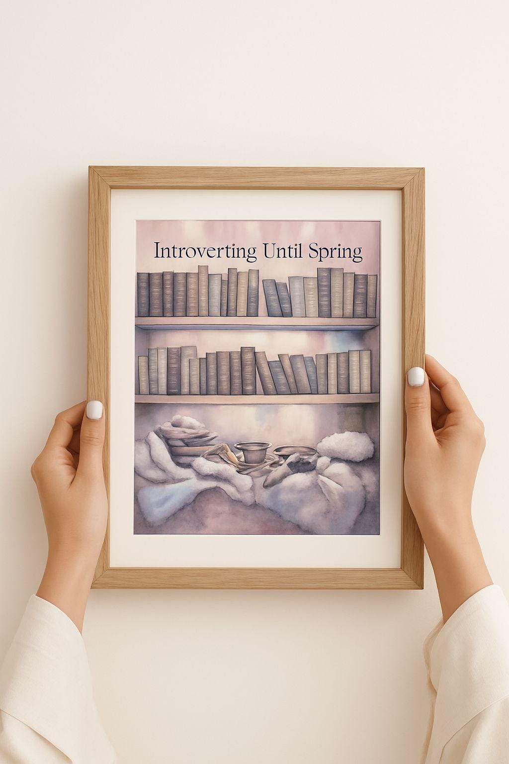 Cozy Book Nook Print: Introverting Until Spring, Hygge Winter Art (PNG Digital Download)