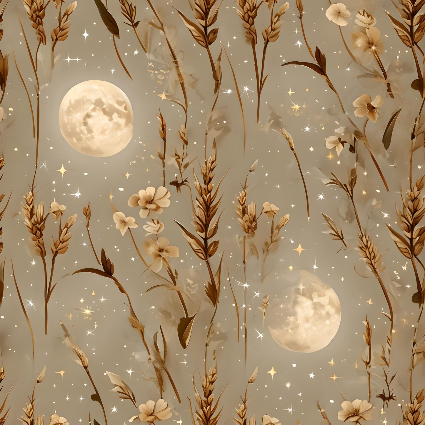 Harvest Moon Floral Print: Boho Celestial Seamless Pattern (Digital Download)