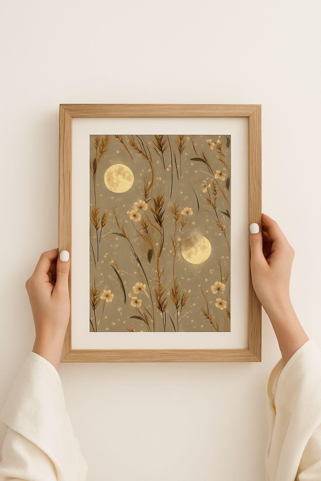 Harvest Moon Floral Print: Boho Celestial Seamless Pattern (Digital Download)