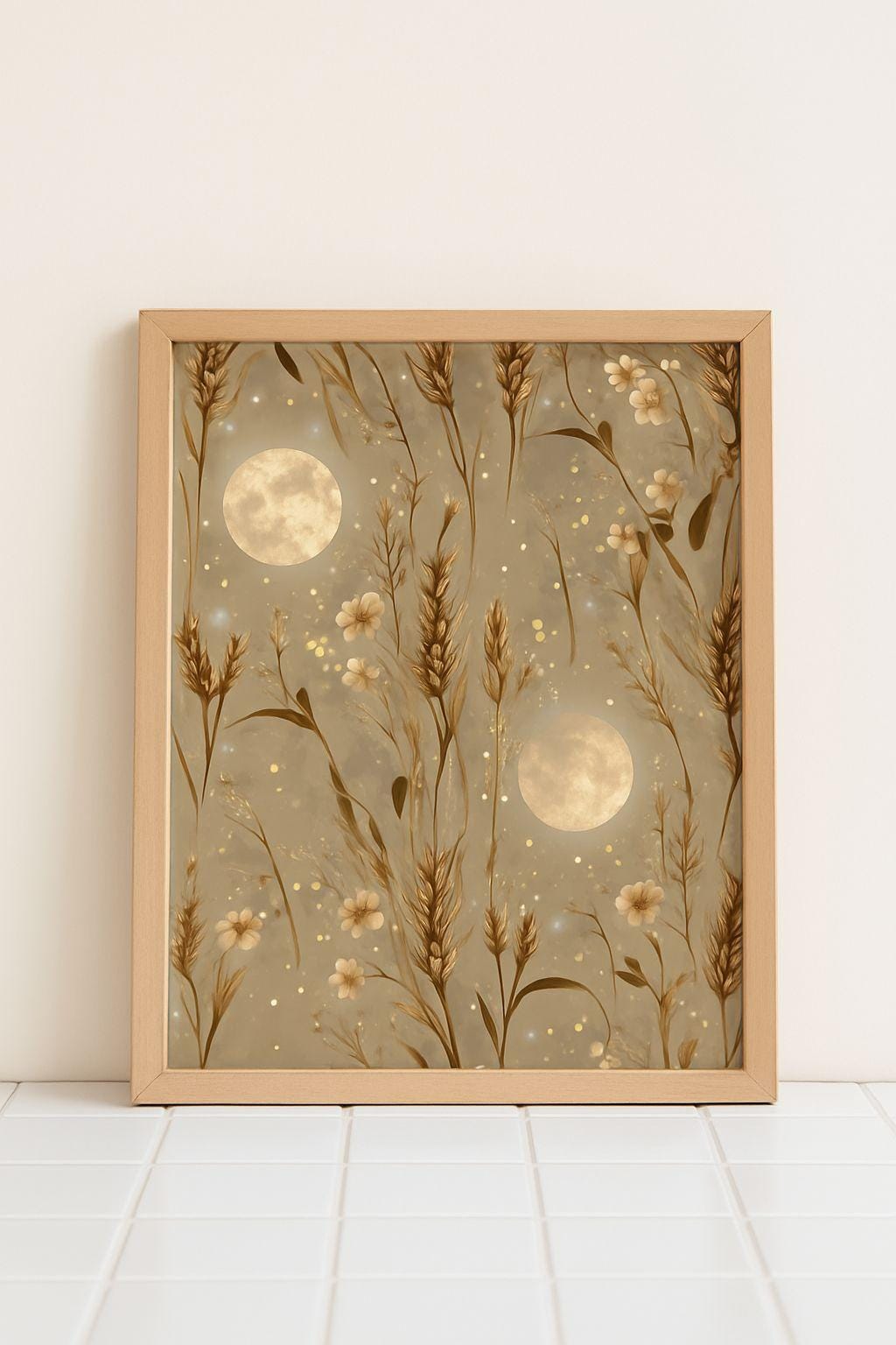 Harvest Moon Floral Print: Boho Celestial Seamless Pattern (Digital Download)
