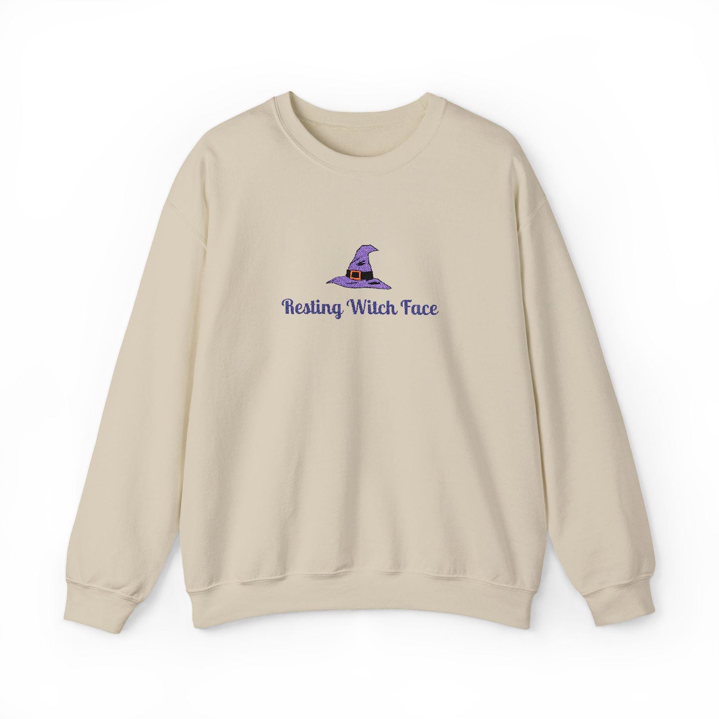 Resting Witch Face Embroidered Sweatshirt: Spooky Halloween Crewneck