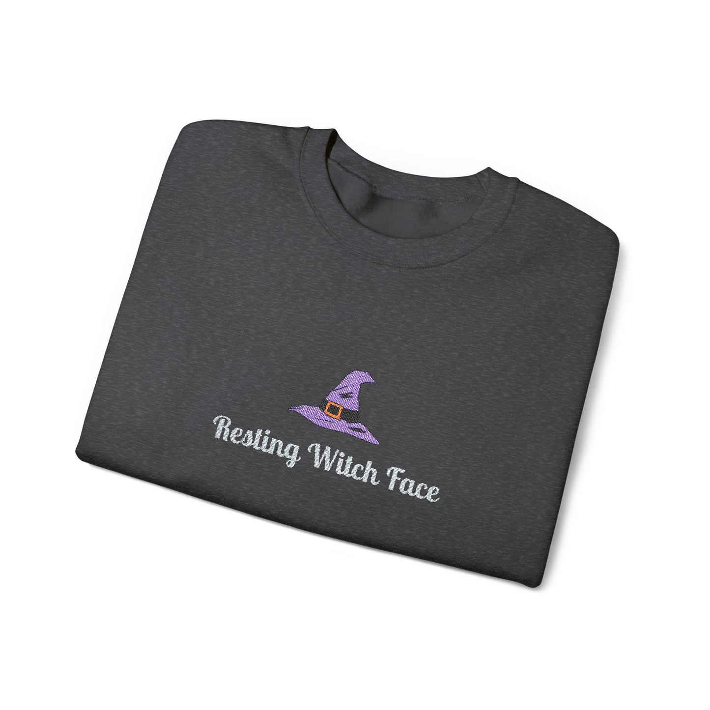 Resting Witch Face Embroidered Sweatshirt: Halloween Crewneck