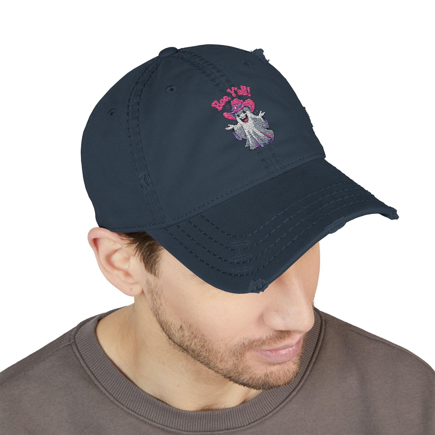Embroidered "Boo Y'all" Distressed Dad Hat: Southern Halloween Baseball Cap