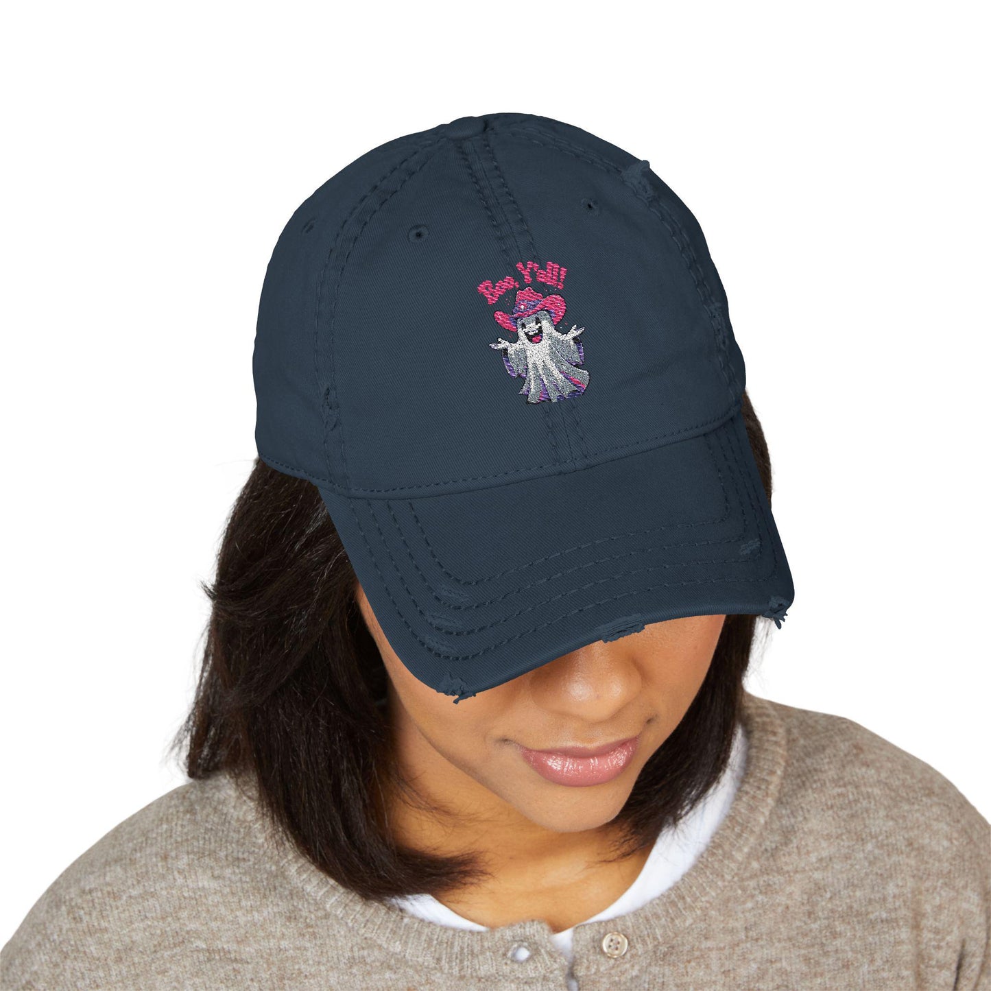 Embroidered "Boo Y'all" Distressed Dad Hat: Southern Halloween Baseball Cap