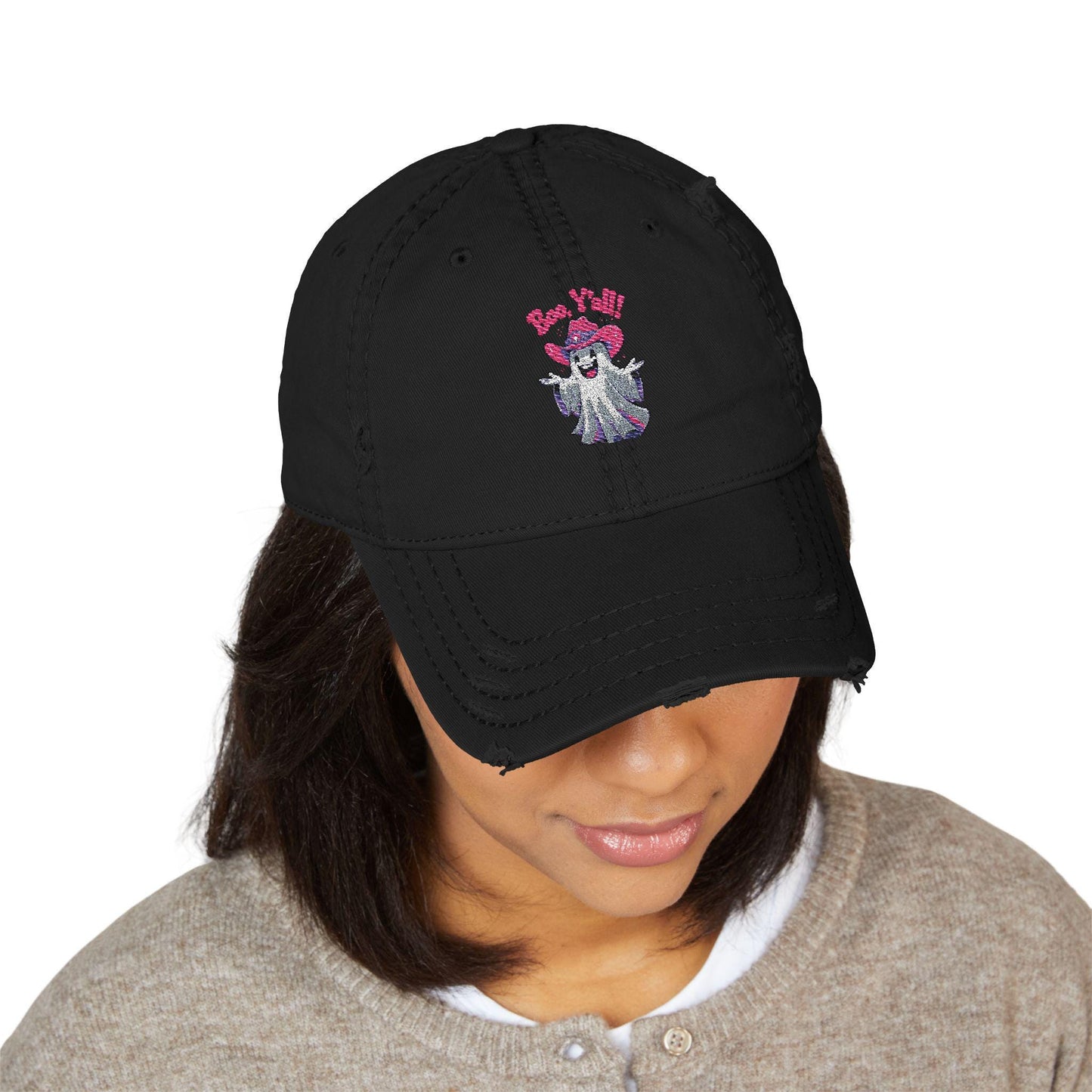 Embroidered "Boo Y'all" Distressed Dad Hat: Southern Halloween Baseball Cap