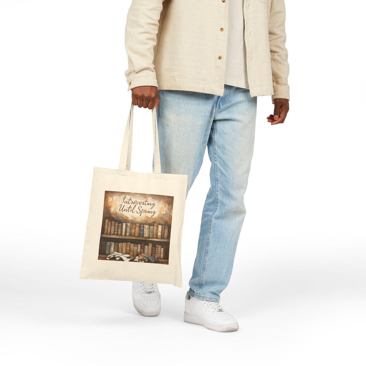 Introverting Until Spring Tote Bag: Book Lover's Cotton Canvas Shopping Bag