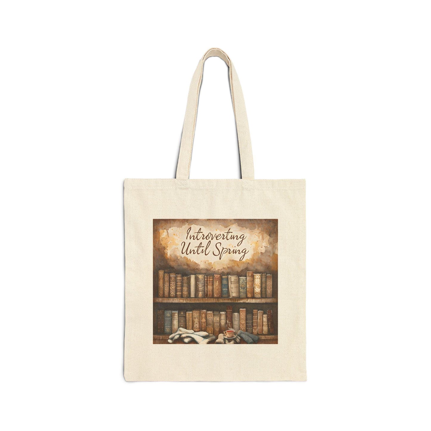 Introverting Until Spring Tote Bag: Book Lover's Cotton Canvas Shopping Bag