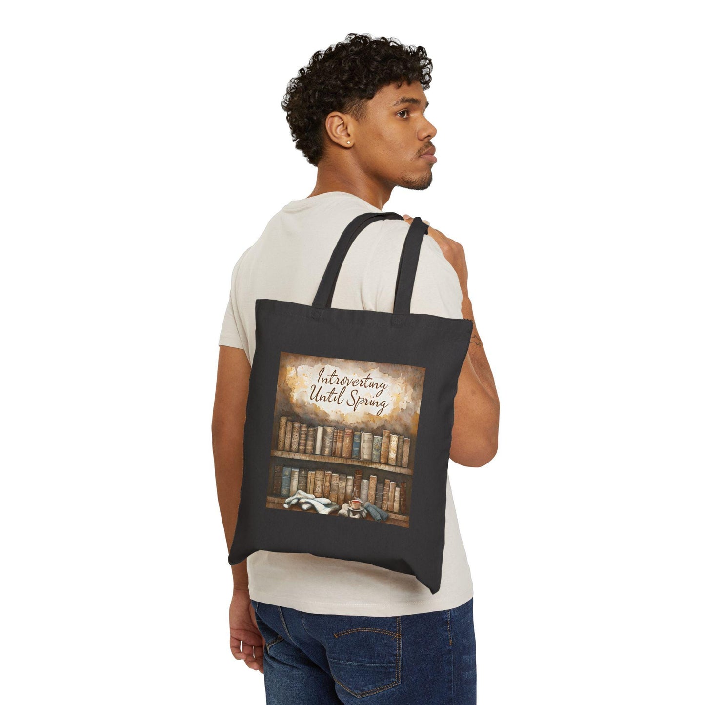 Introverting Until Spring Tote Bag: Book Lover's Cotton Canvas Shopping Bag