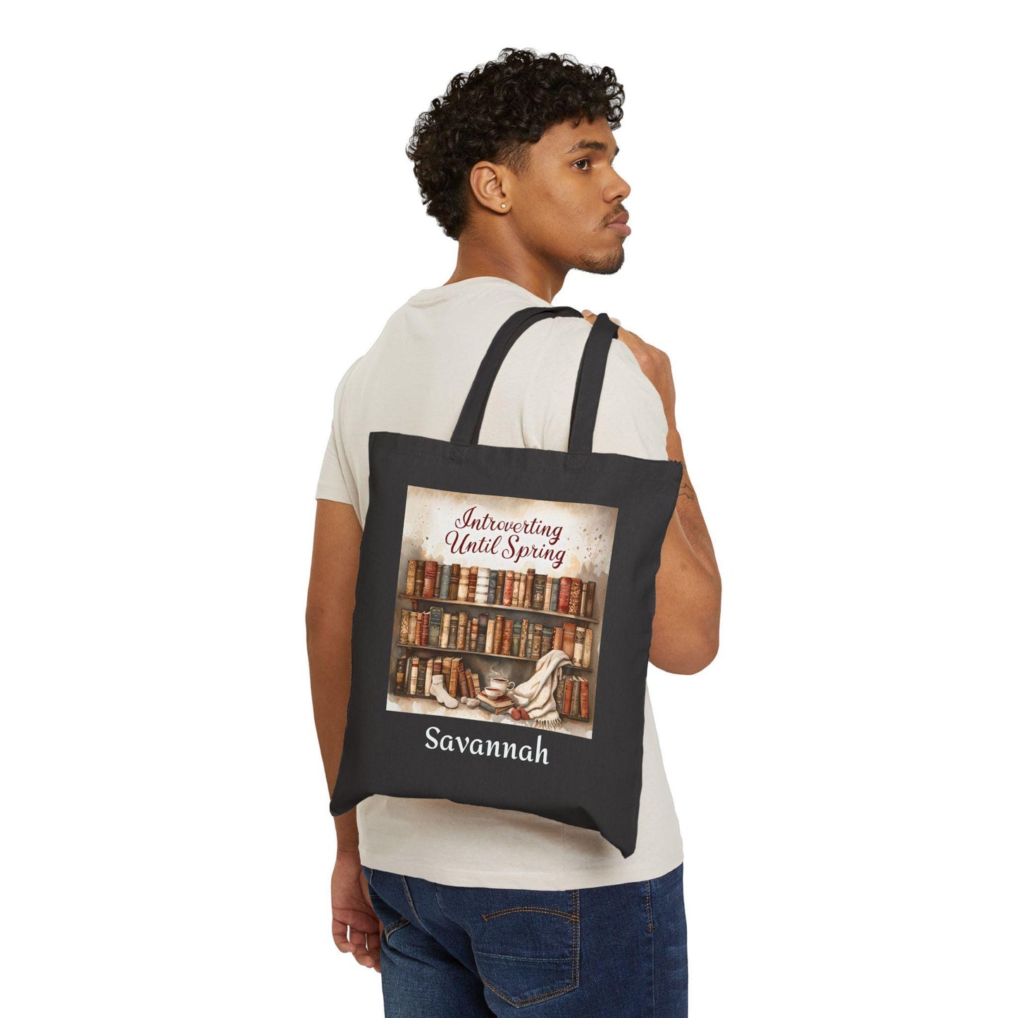 Introverting Until Spring Tote Bag: Book Lover's Cotton Canvas Carryall