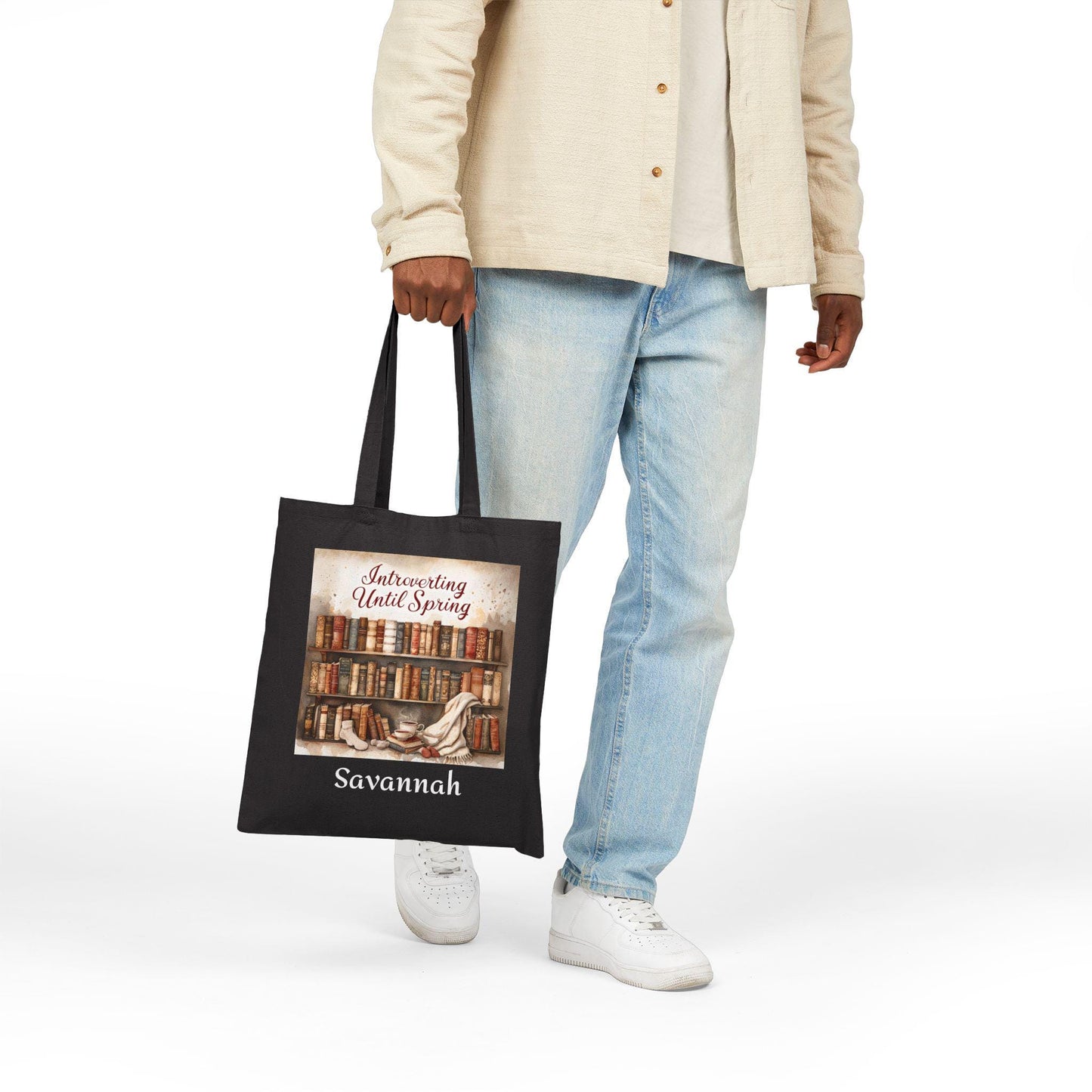 Introverting Until Spring Tote Bag: Book Lover's Cotton Canvas Carryall