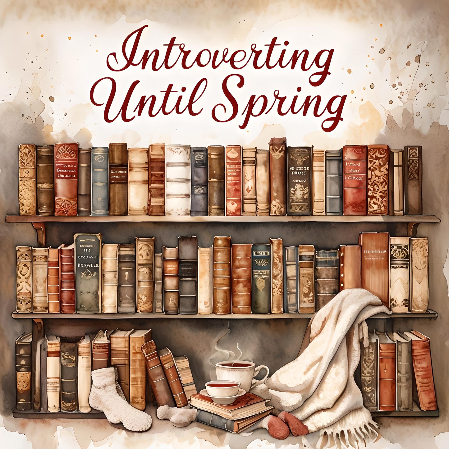 Introverting Until Spring | Cozy Book Lover Digital Art | Winter Introvert Printable Wall Decor