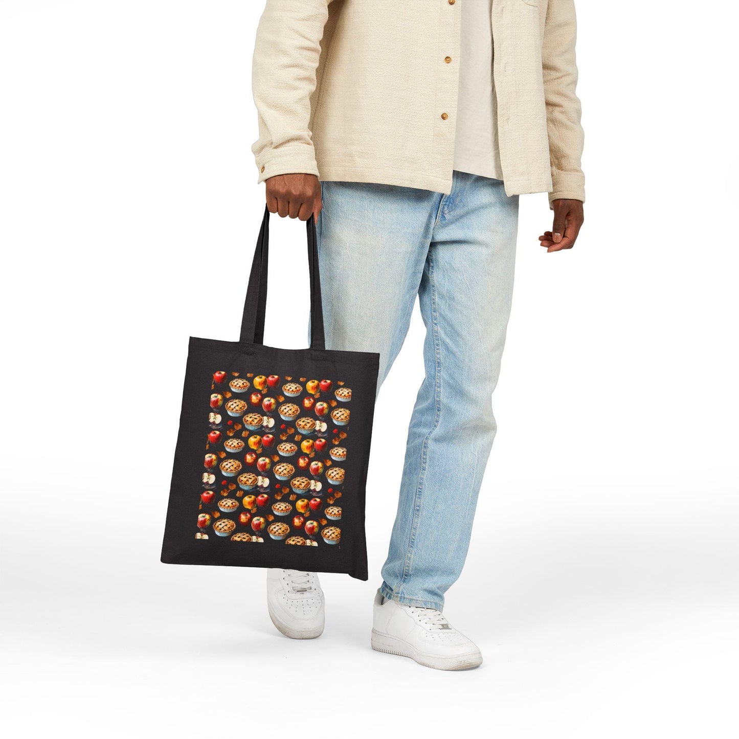 Cute Foodie Cotton Canvas Tote Bag, Apple Pie Tote, Shopping Bag for Food Lovers, Grocery Tote, Eco-Friendly Bag, Gift for Chefs & Cooks