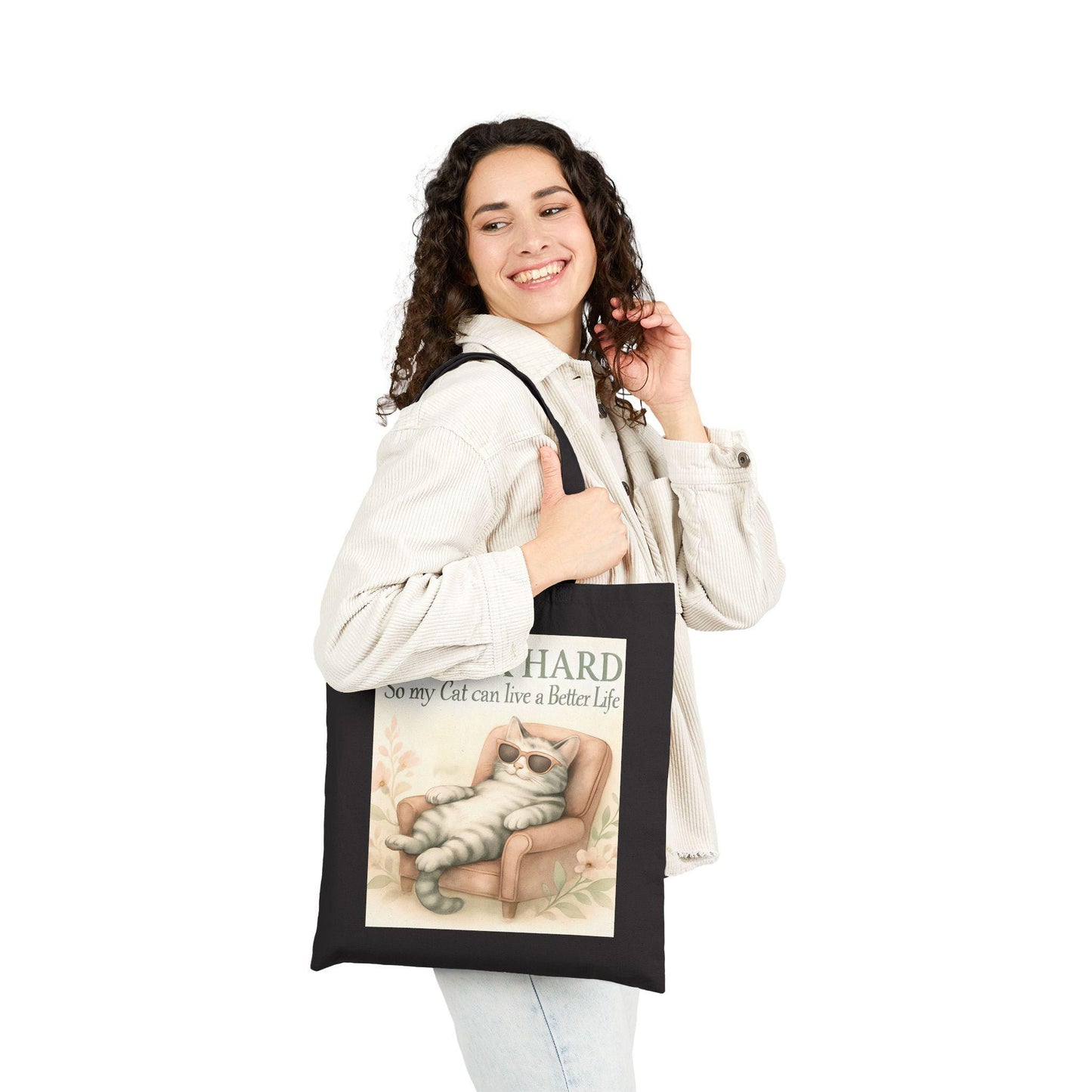 Whimsical Cat Lover Cotton Tote Bag: Eco-Friendly Gift