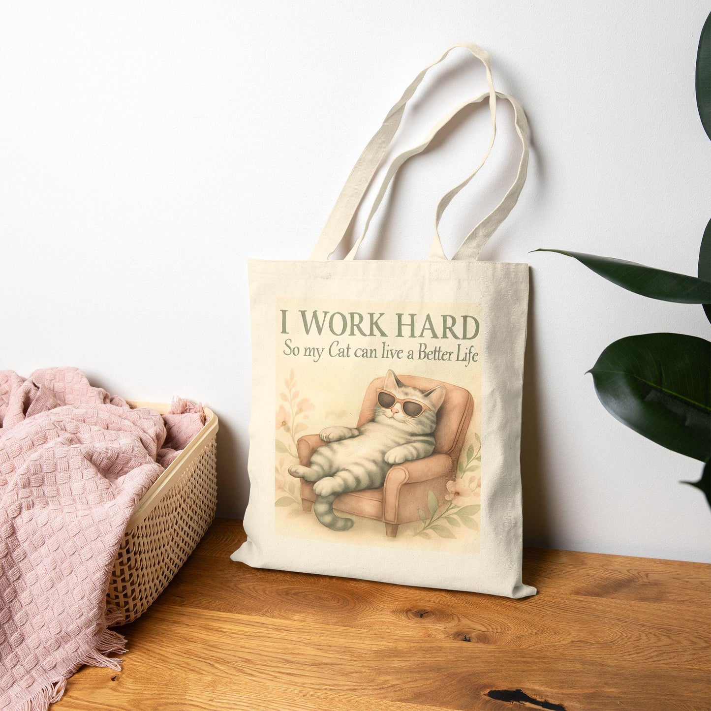 Whimsical Cat Lover Cotton Tote Bag: Eco-Friendly Gift