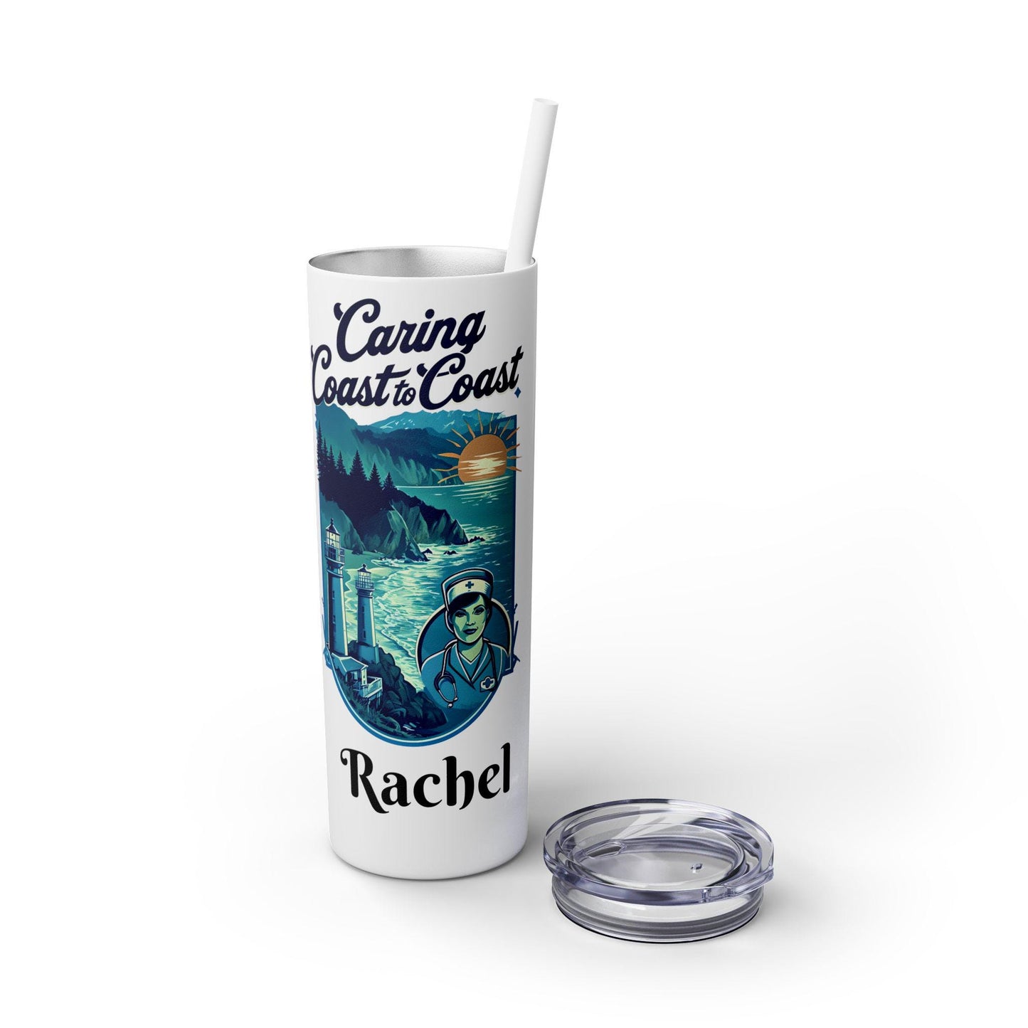 Personalized Coastal Travel Nurse Tumbler: Oregon Nautical Theme, 20oz Insulated Water Bottle