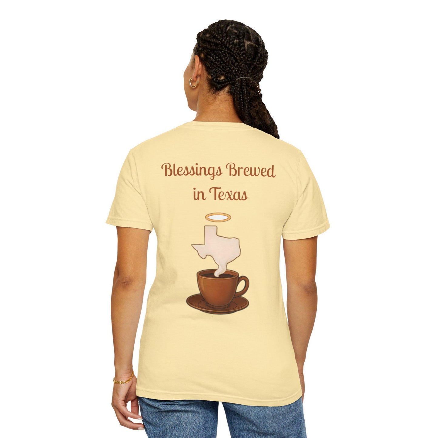 Blessings Brewed T-Shirt, Faith-Inspired Tee, Coffee Lover Gift, Texas Pride Apparel, Unisex Casual Wear