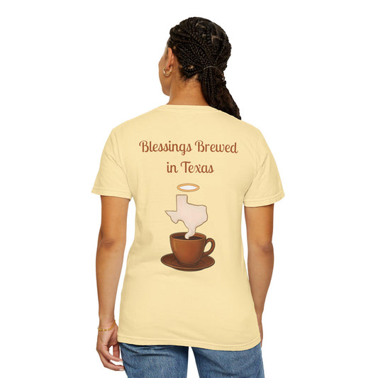 Blessings Brewed T-Shirt, Faith-Inspired Tee, Coffee Lover Gift, Texas Pride Apparel, Unisex Casual Wear