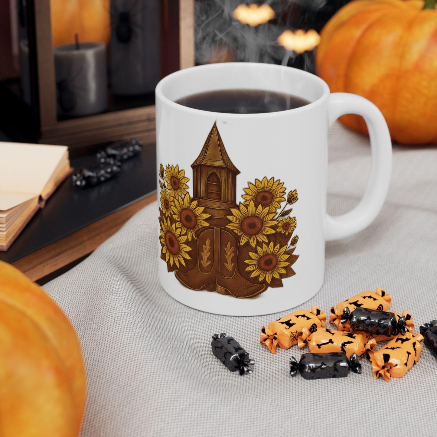 Rustic Sunflower Ceramic Mug: Charming Coffee & Tea Cup
