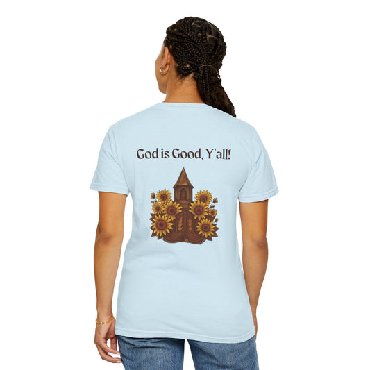 Sunflower Graphic Tee: God is Good Y'all, Faith-Based Cotton T-Shirt
