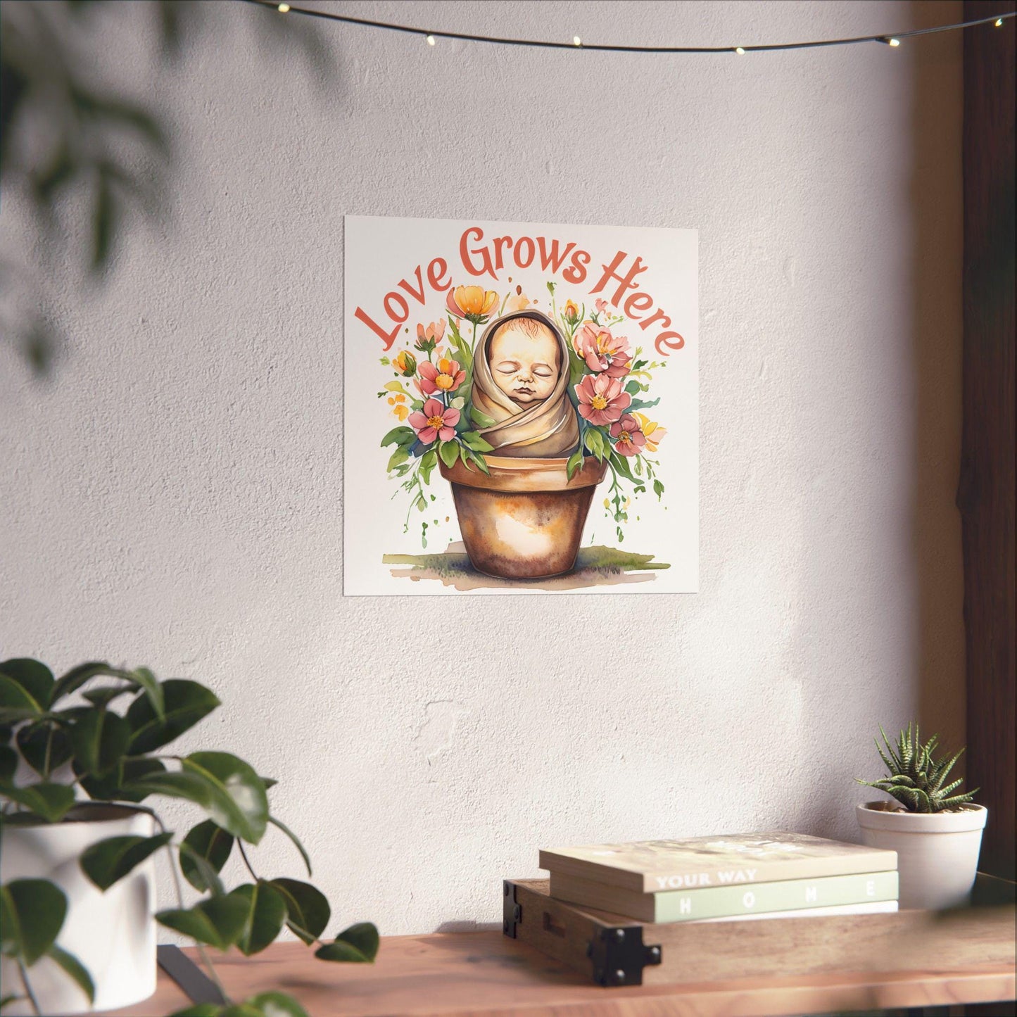 Love Grows Here Floral Nursery Print: Inspirational Wall Art