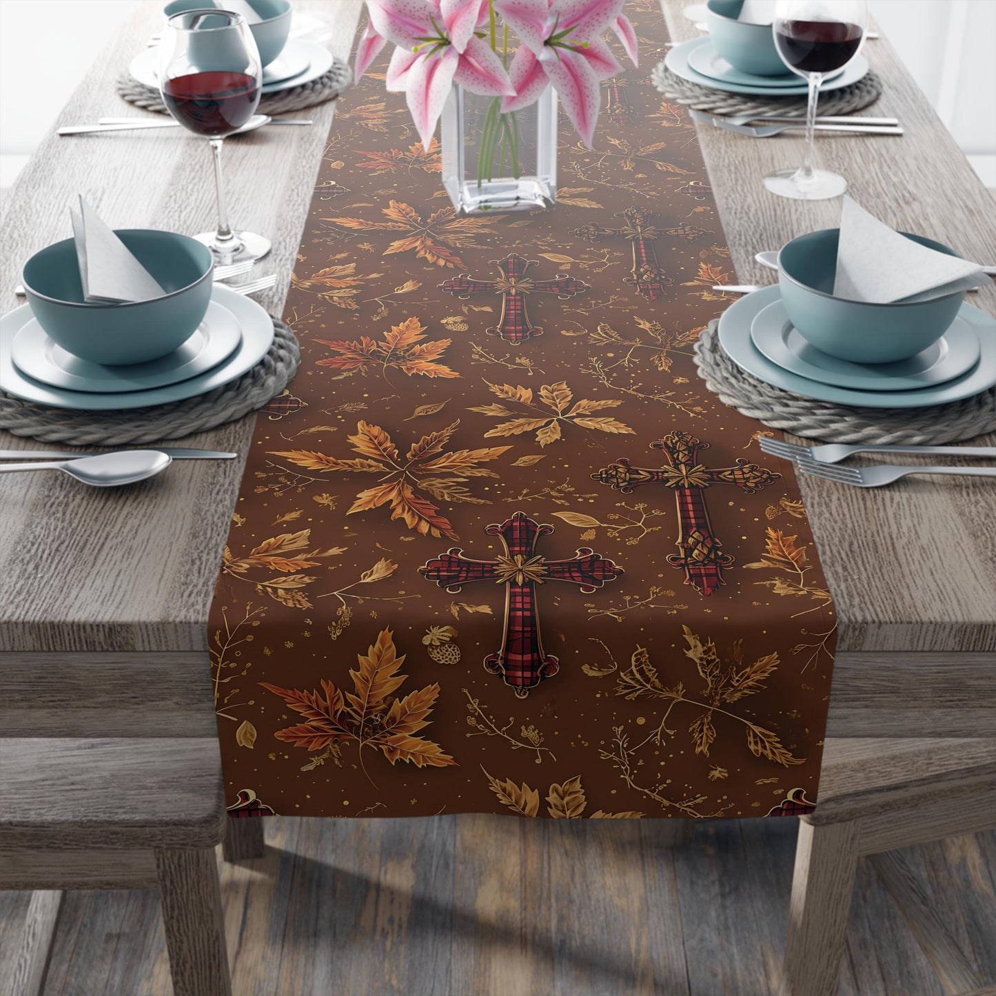 Rustic Floral Table Runner: Vintage Style Autumn Decor