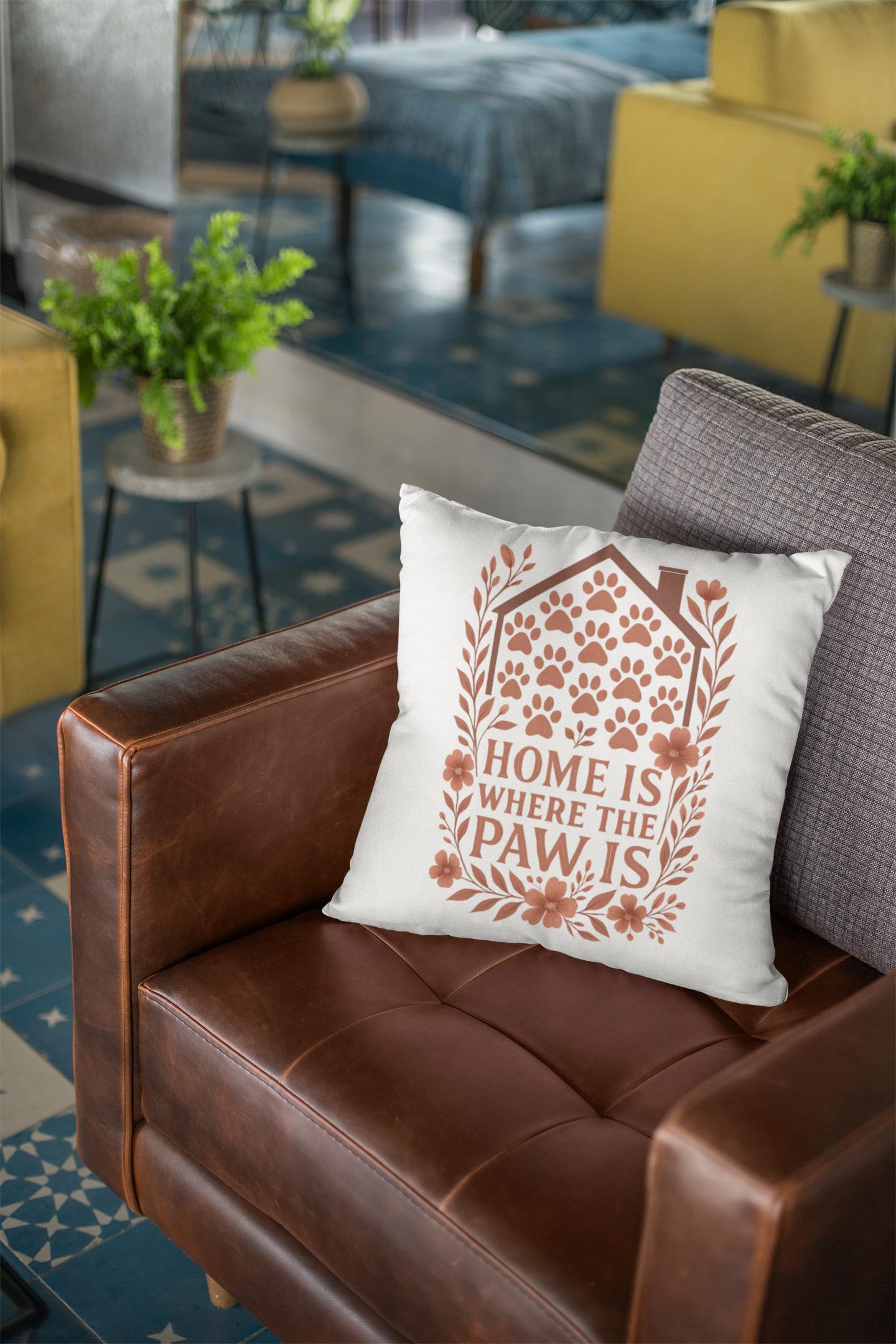Cozy Faux Suede Pet Lover Pillow: Home is Where the Paw Is