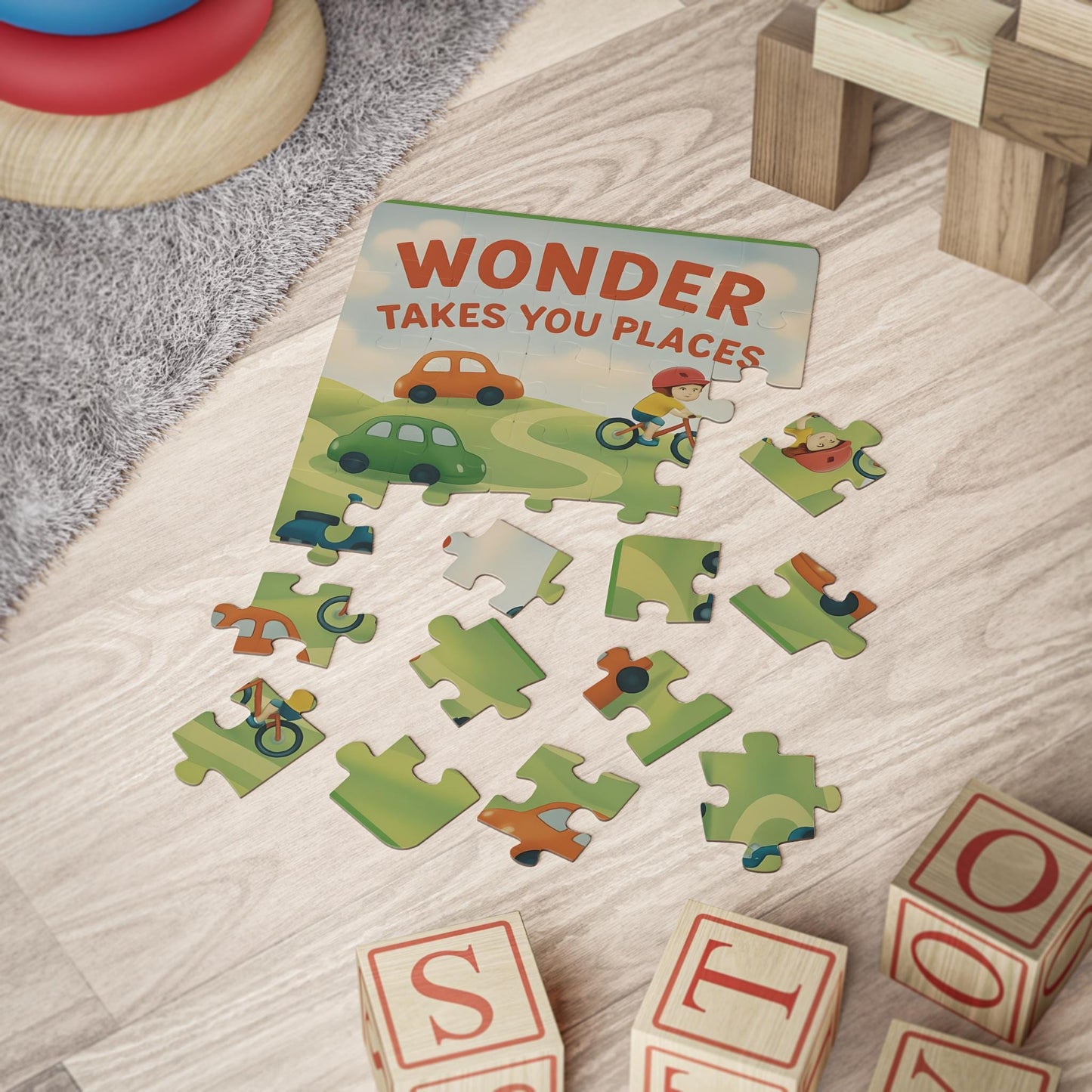 Kids' 30-Piece Puzzle: Whimsical Cars & Bicycles Educational Toy