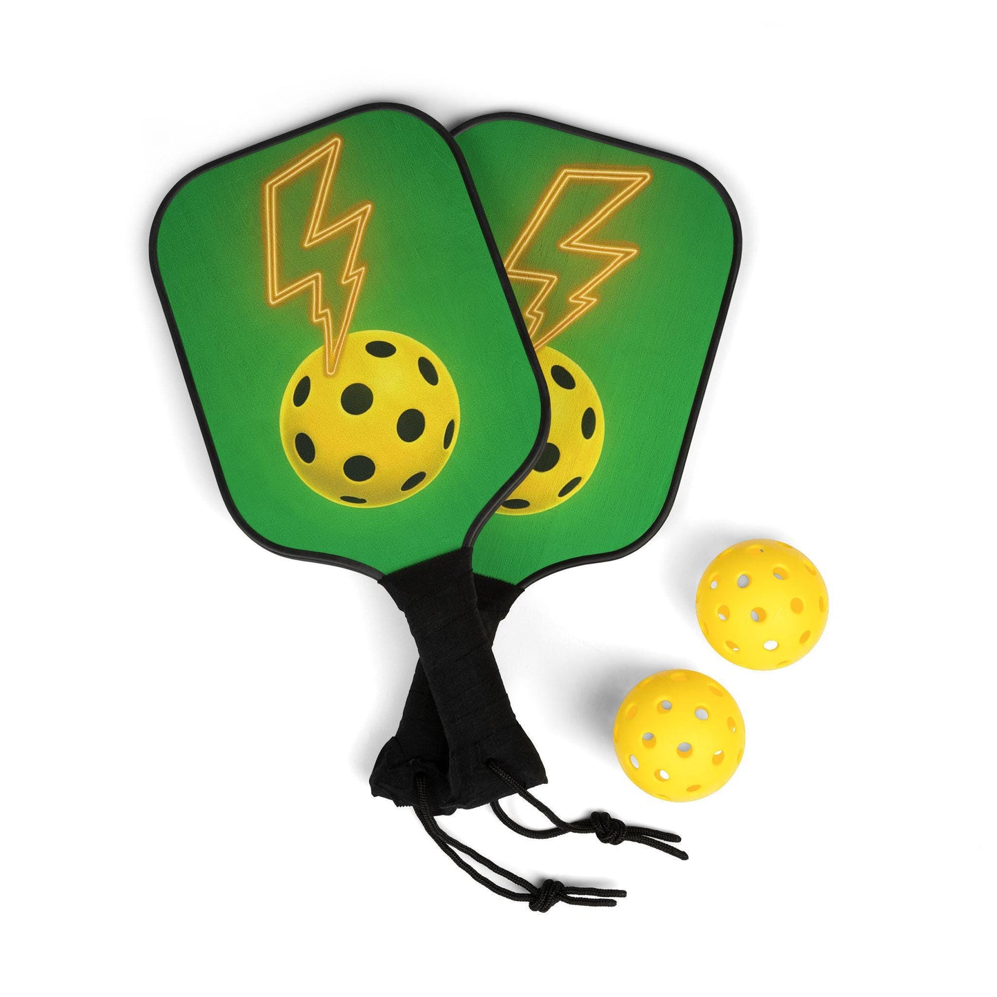 Vibrant Wooden Pickleball Paddle Set: Includes 2 Paddles & Balls