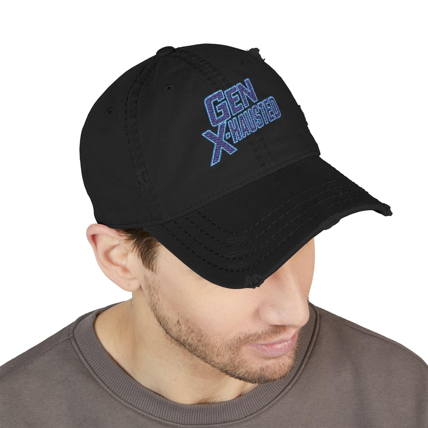 Gen X-Hausted Embroidered Dad Hat: Funny Gen X Apparel