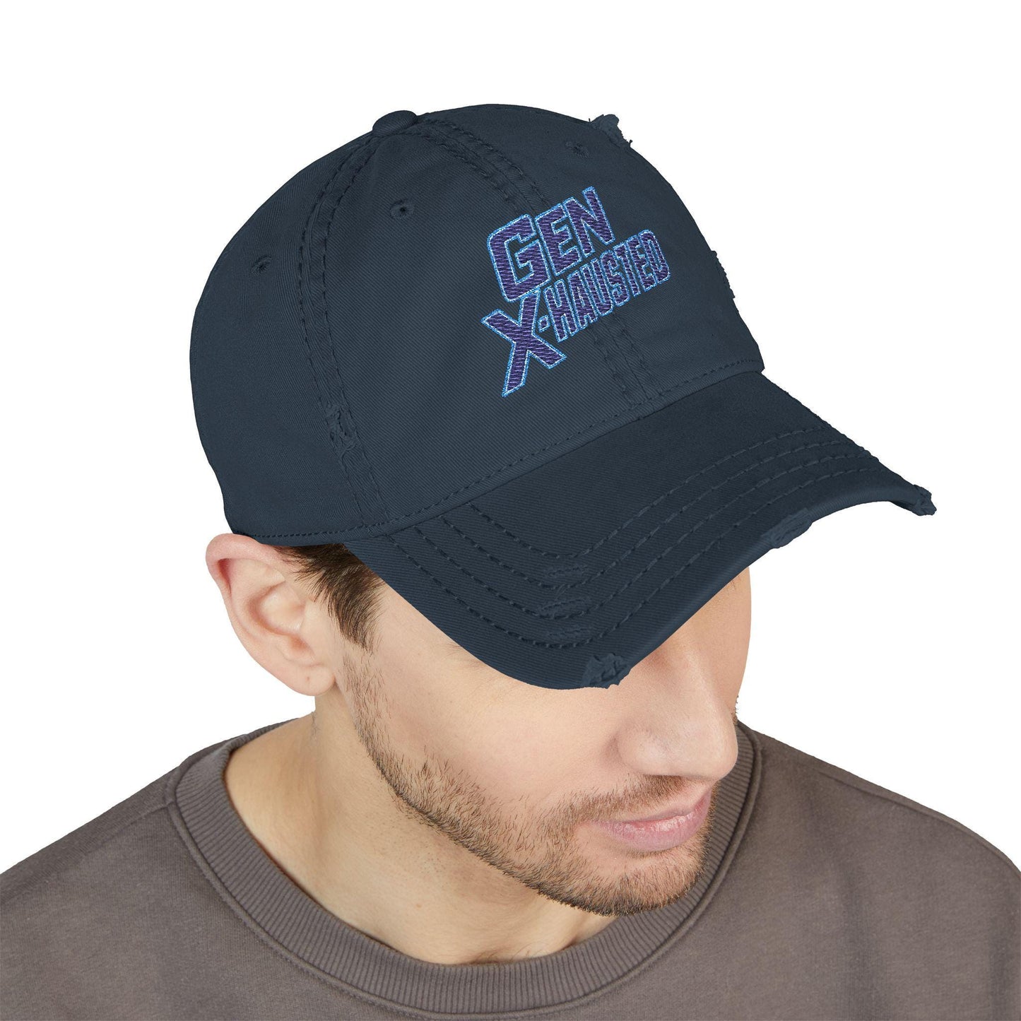 Gen X-Hausted Embroidered Dad Hat: Funny Gen X Apparel