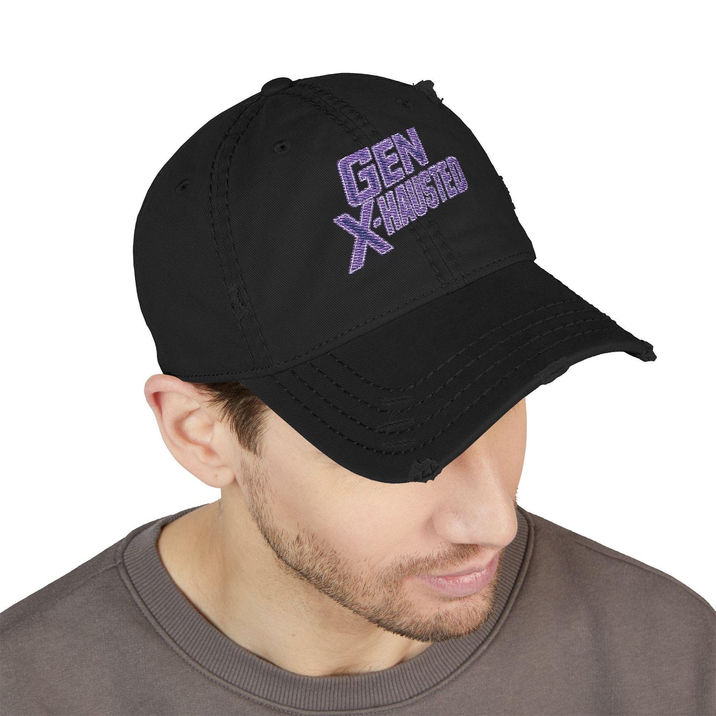 Gen X-Hausted Embroidered Dad Hat: Funny Gen X Apparel