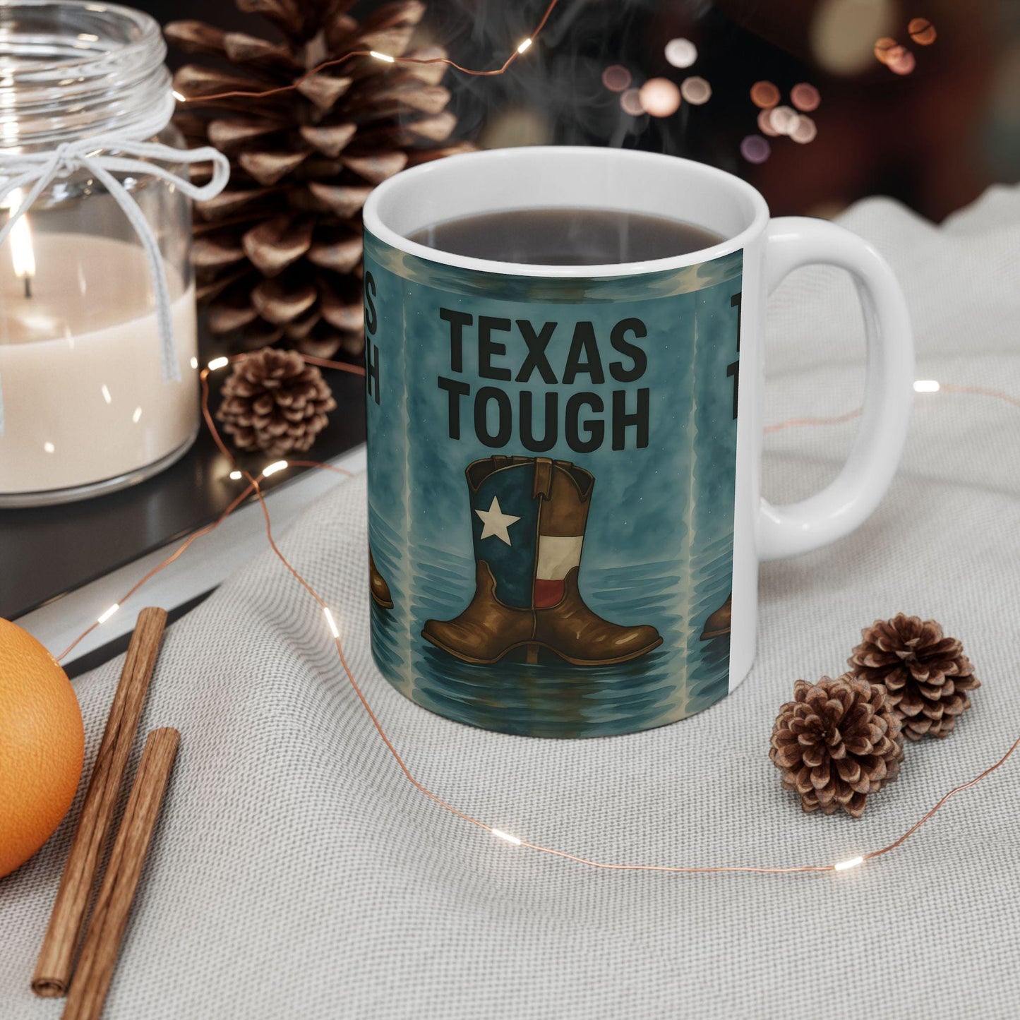 Texas Tough Ceramic Mug: Cowboy Boots Coffee Cup, Texas Pride Gift