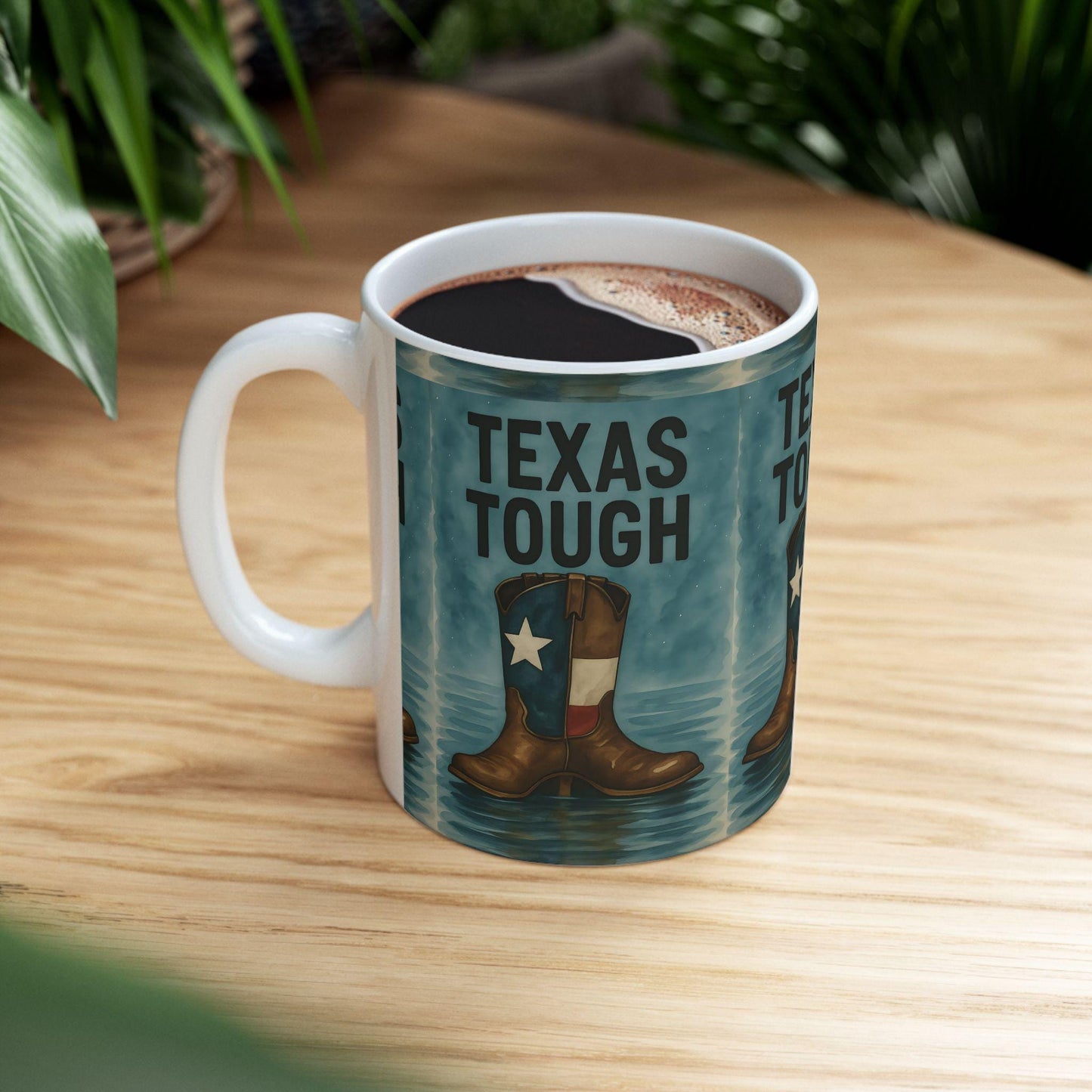 Texas Tough Ceramic Mug: Cowboy Boots Coffee Cup, Texas Pride Gift