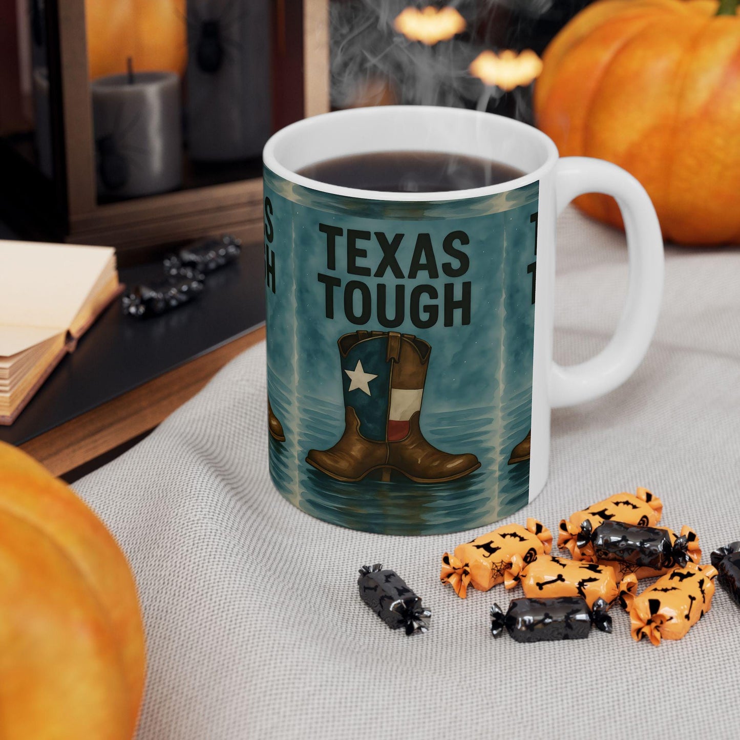 Texas Tough Ceramic Mug: Cowboy Boots Coffee Cup, Texas Pride Gift