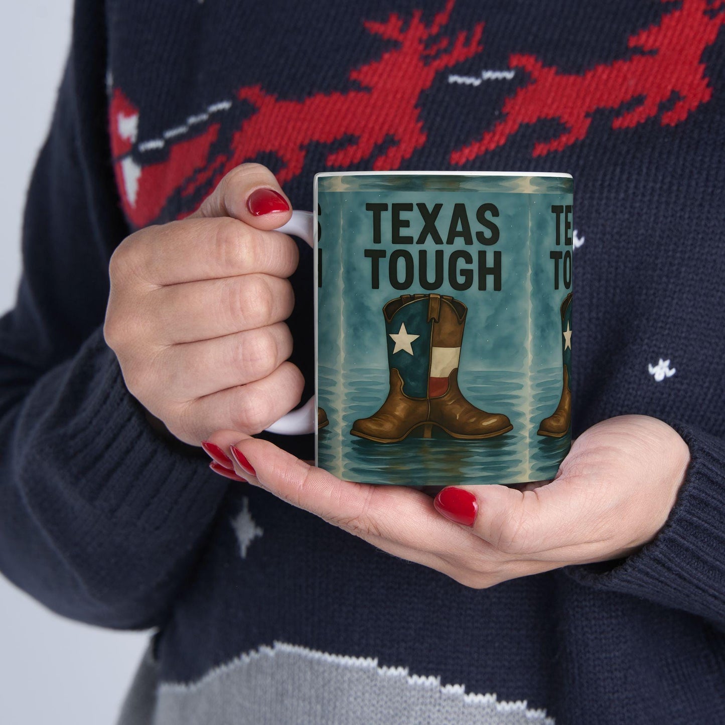 Texas Tough Ceramic Mug: Cowboy Boots Coffee Cup, Texas Pride Gift
