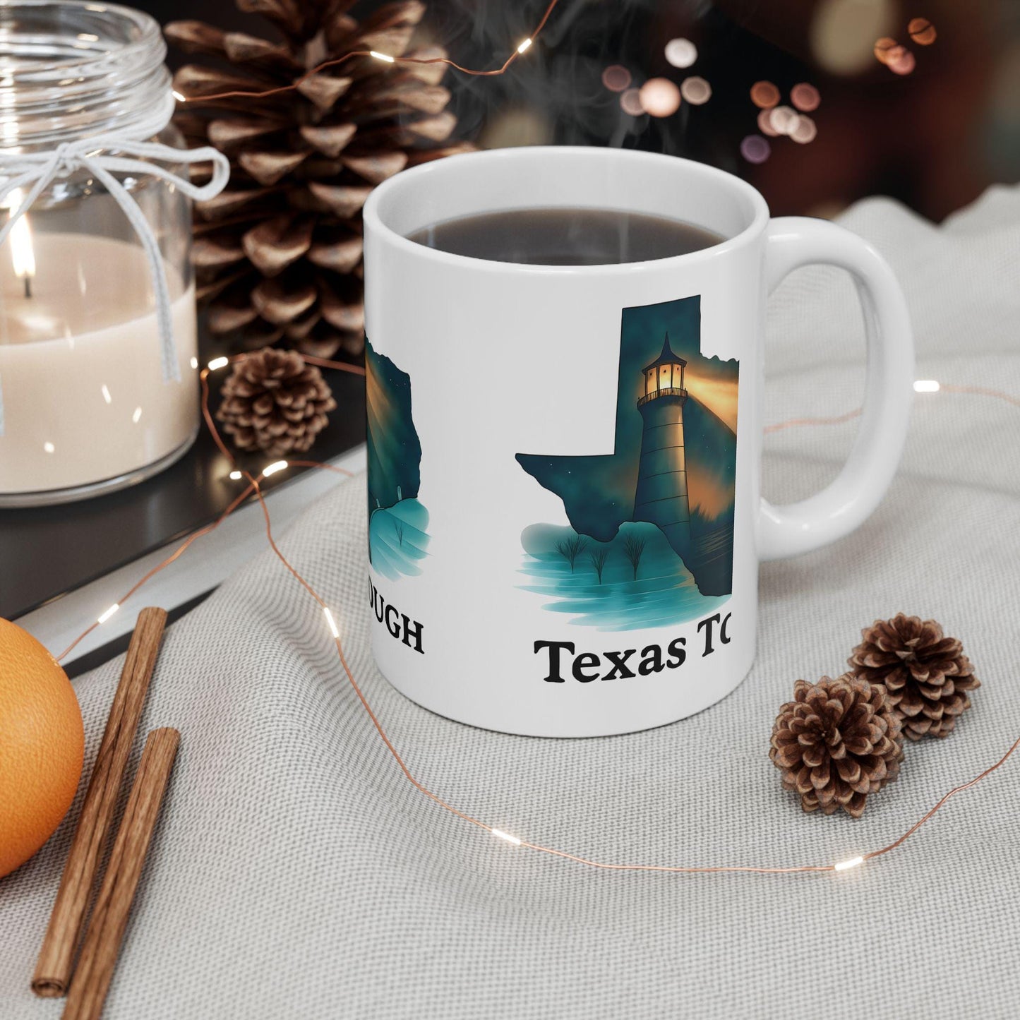 Texas Tough Ceramic Mug: Lighthouse Design, Resilience Gift