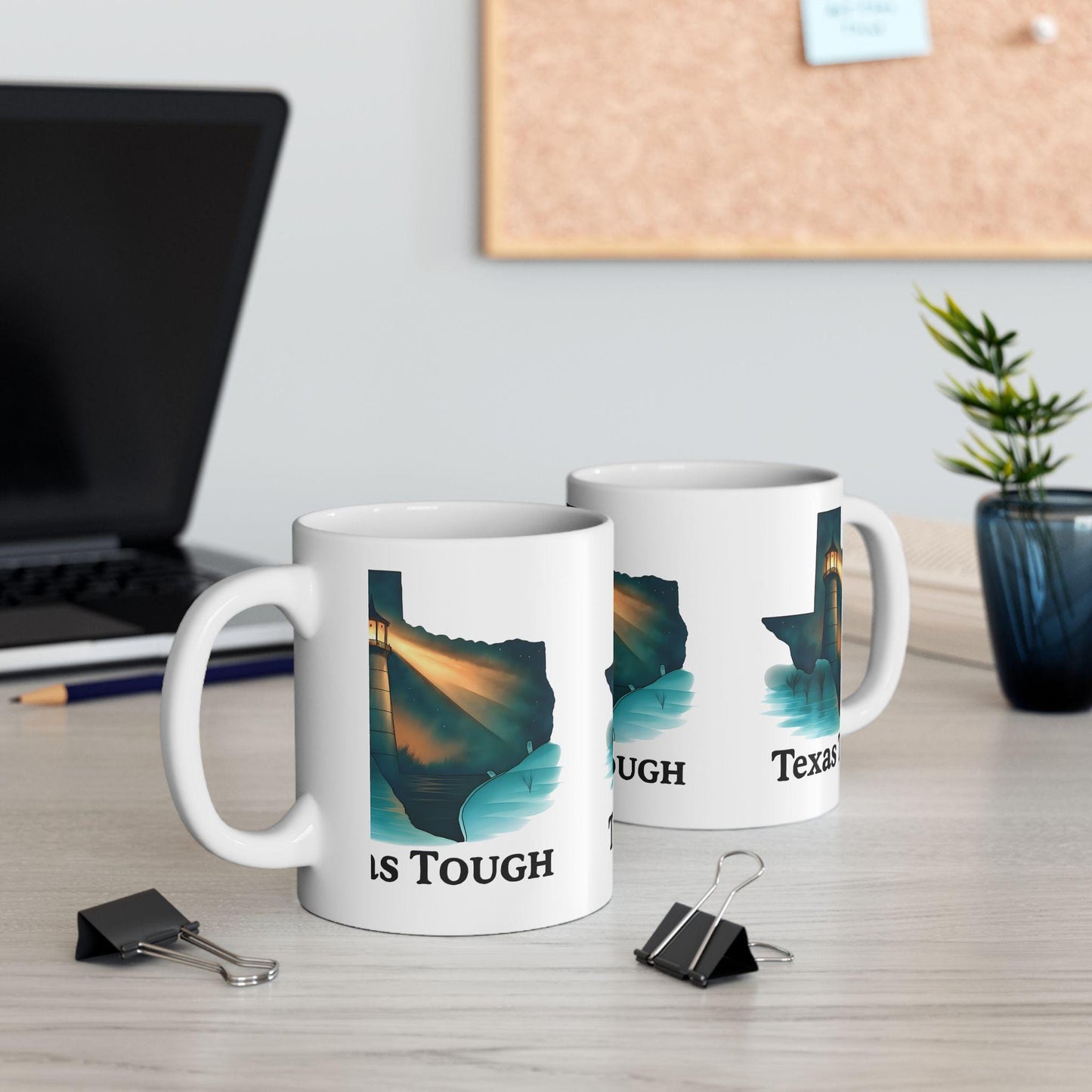 Texas Tough Ceramic Mug: Lighthouse Design, Resilience Gift