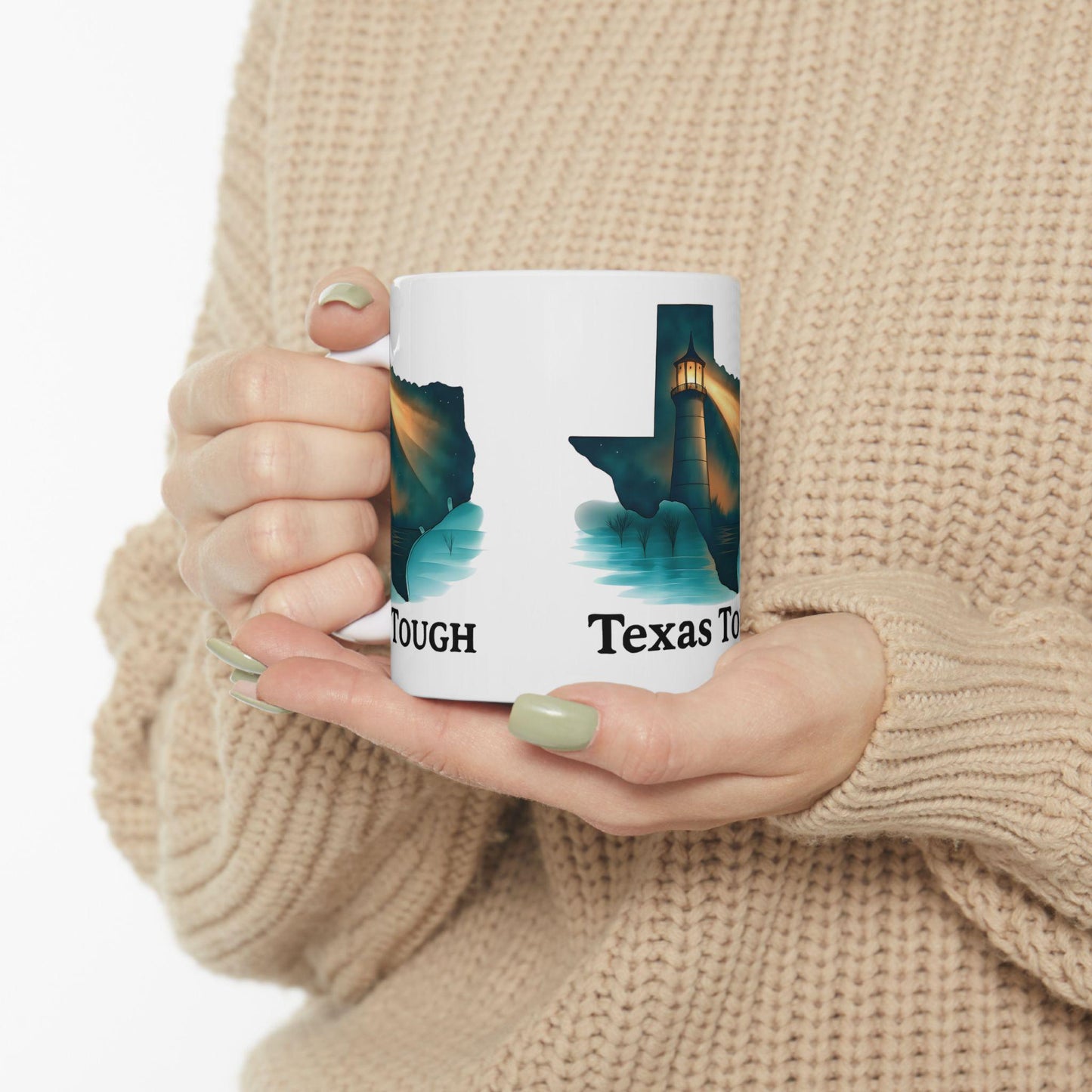 Texas Tough Ceramic Mug: Lighthouse Design, Resilience Gift