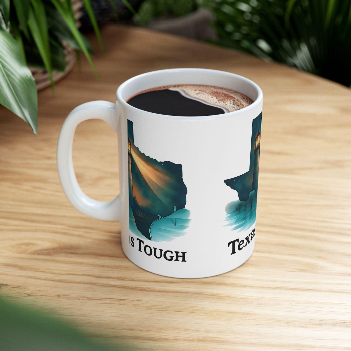 Texas Tough Ceramic Mug: Lighthouse Design, Resilience Gift